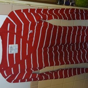 Abercrombie & Fitch Red and White Striped Long Sleeve Top